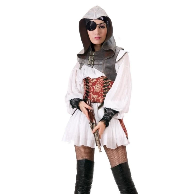 Y5GC Women Cosplay Steampunk Hooded Cowl Hat Faux Leather Medieval Cloak Cape with Adjustable Buckle Strap for Themed Event