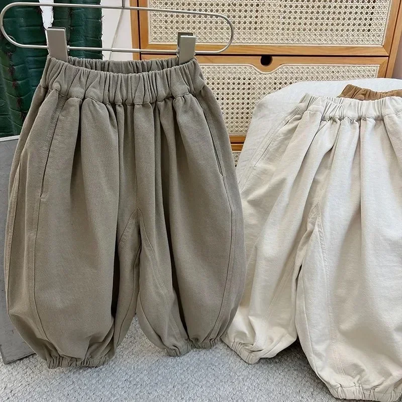 Boys Loose Casual Lantern Pants Spring and Autumn New Baby Harlan Pants Solid Color Boys and Girls Pants
