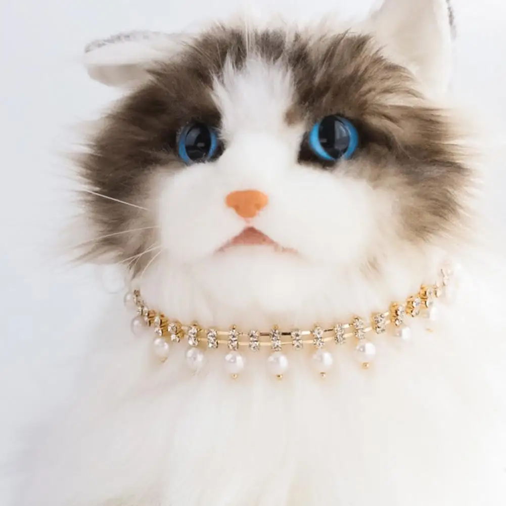 Cat Necklace Faux Pearl Design Lobster Clasp Kitten Neck Chain Elegant Waterproof Resin Jewelry Cats Necklace Photography Prop