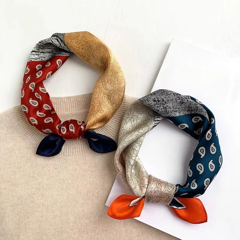 100% Reiner Seidenschal für Damen, Haarband, Foulard, Kleines Quadratisches Kopftuch, 2026 Modischer Bedruckter Halstuch, Schals, Bandana 53*53cm