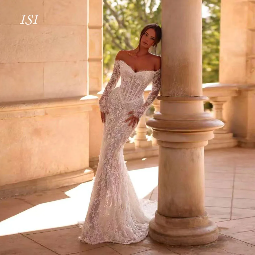 ISI Maßgeschneidertes Vintage-Hochzeitskleid mit Schulterfreien Ärmeln, Schleppe und Spitze, Bezauberndes Meerjungfrau-Brautkleid Vestido De Novia 2026