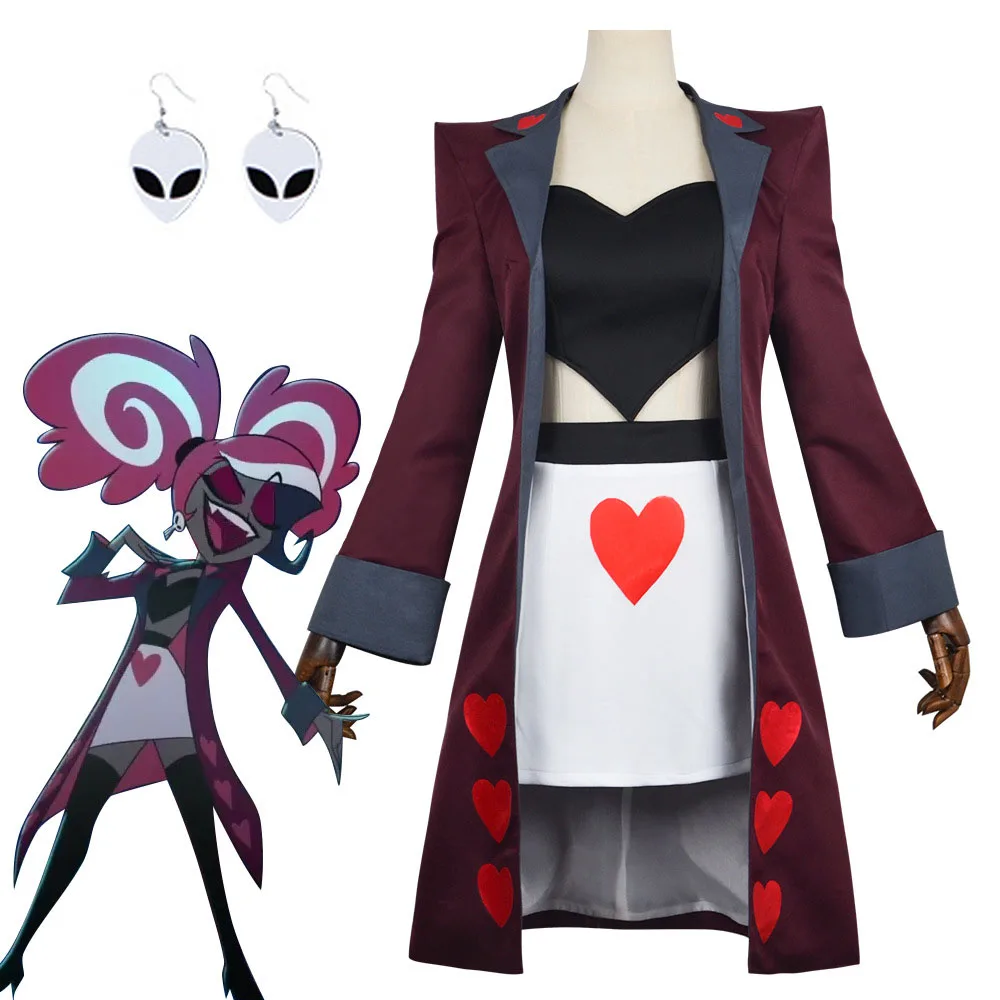 

Velvette Demon Anime Hassbin 2nd Season Cosplay Hotel Hot Pink Double Pony Hair Heart Dress Woman Halloween Carnaval Clothes