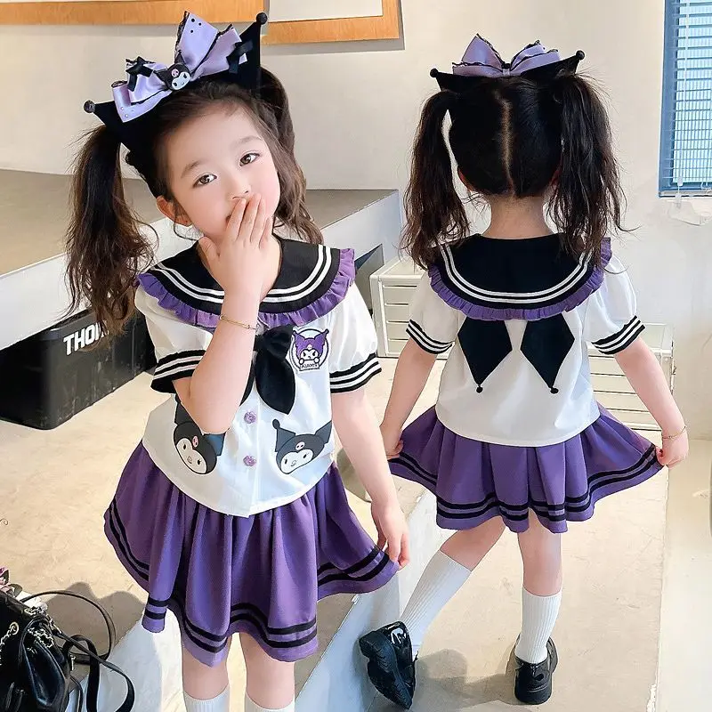 Kawaii sanrios kuromi mädchen mode jk outfits kinder adrettes hemd falten rock outfit lolita rock sommer kinder kleidung mädchen geschenk