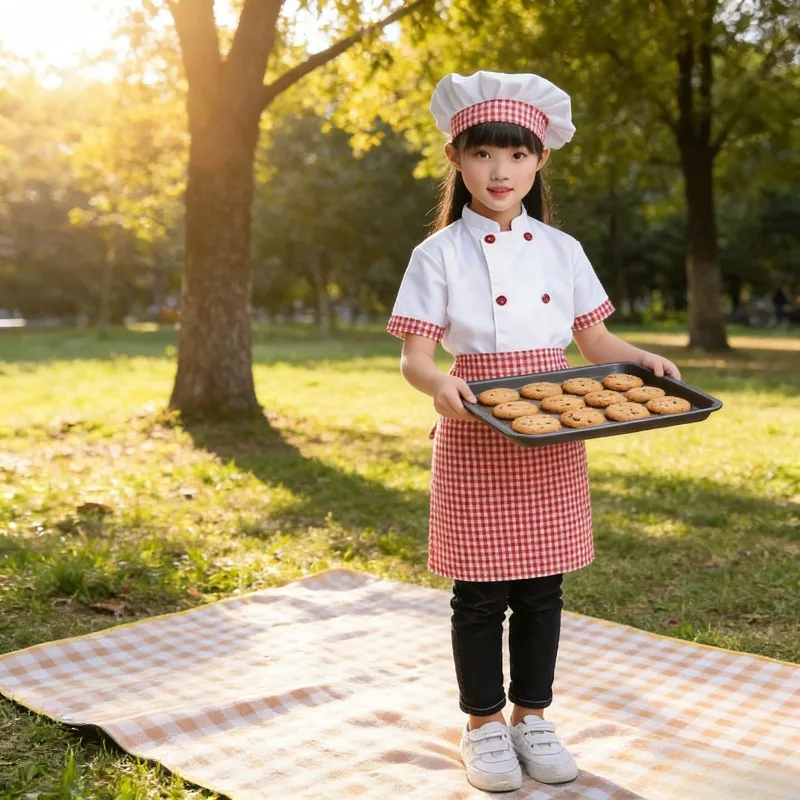 Kids Chef Uniform Cooking Workwear School Uniform for Boys Girls Kitchen Cosplay Party Chef Coat