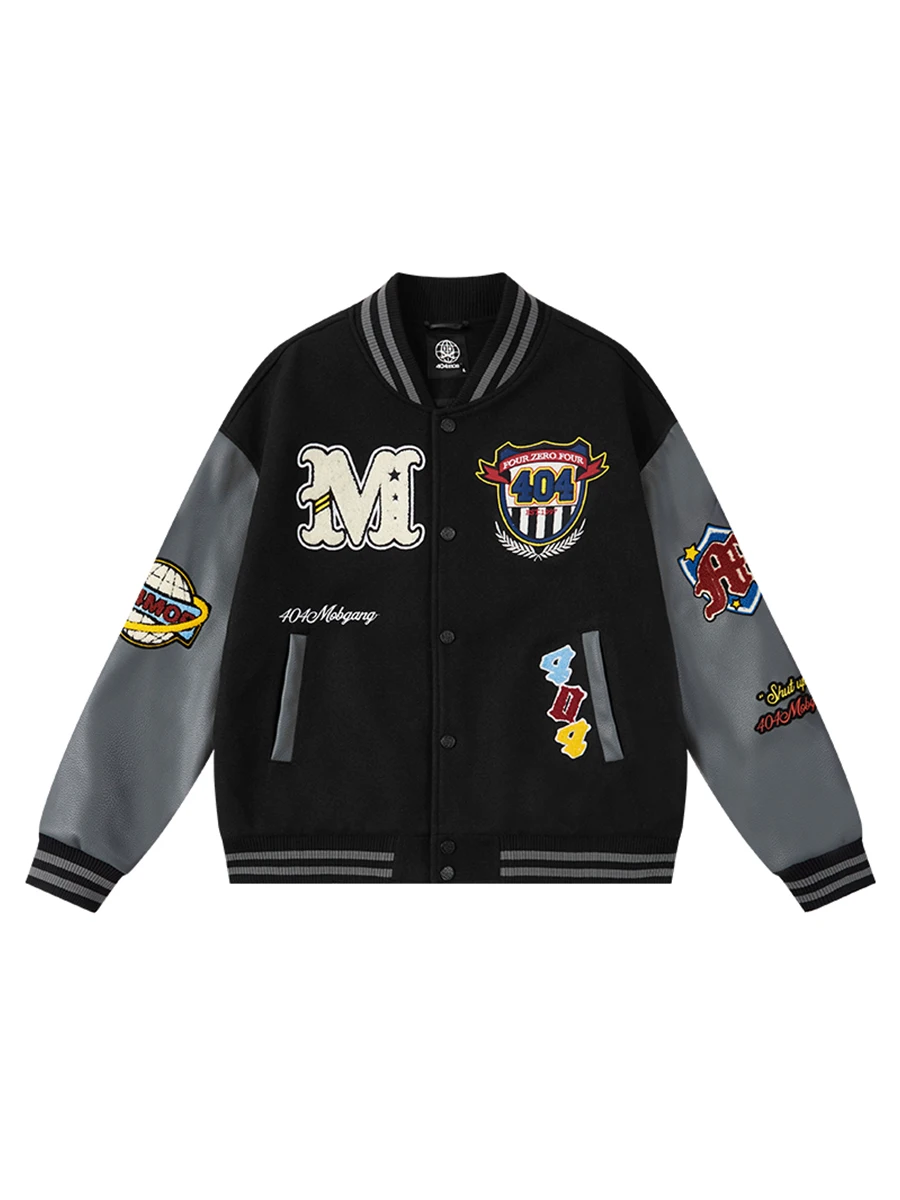 Cappotto da baseball americano retrò con ricamo pesante Jaet in pelle PU patchwork vestibilità ampia e cappotto invernale caldo Faion