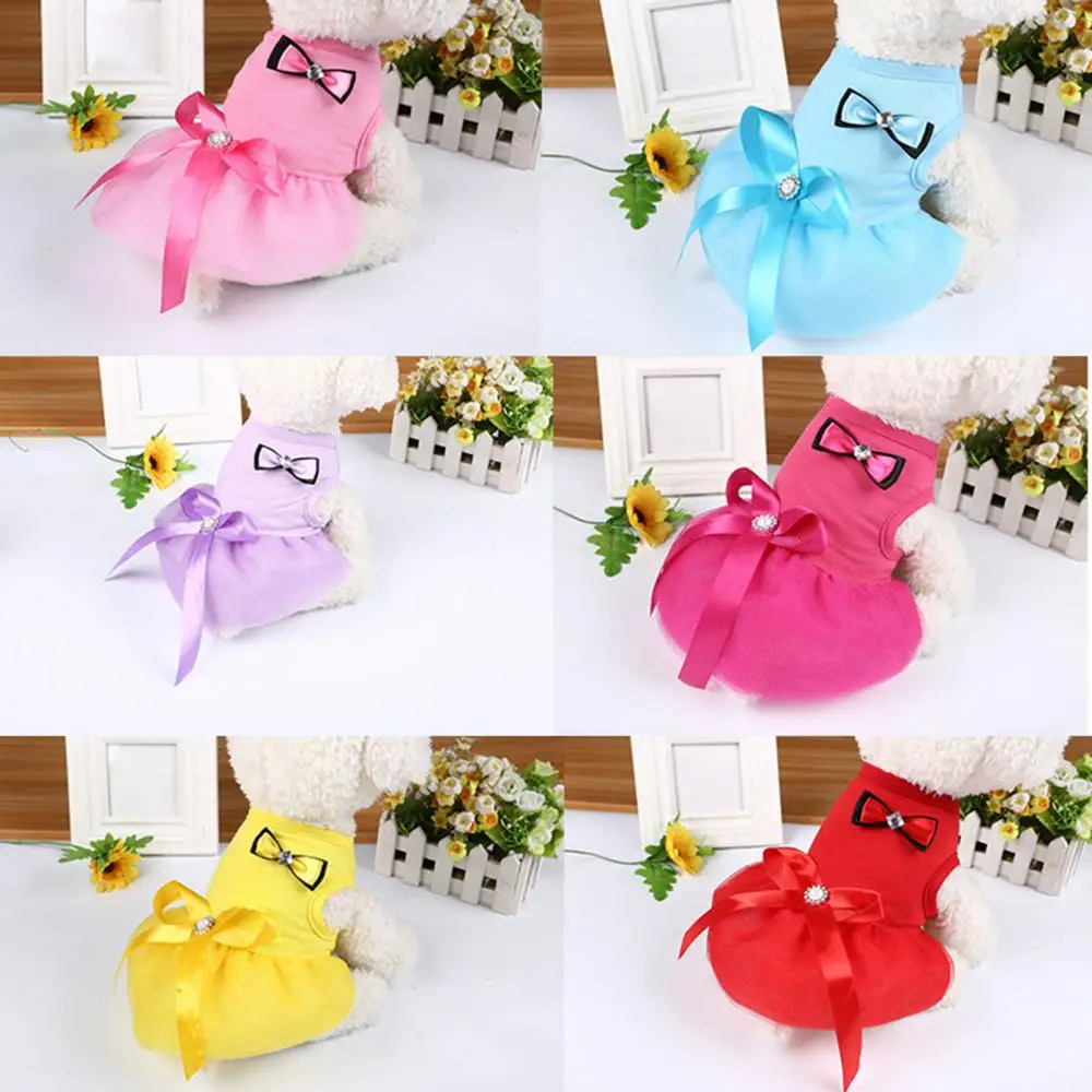 Summer Dog Dresses Bowknot Design Party Wedding Puppy Princess Dress Solid Color Soft Comfortable Kitten Skirt For Daily Wear