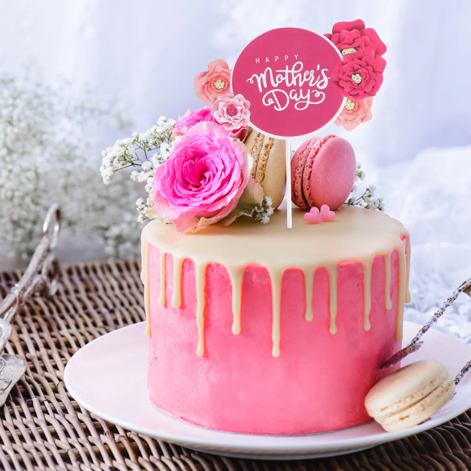 

10 Pcs Cake Insert Decoration Premium Paper Cupcake Topper Dessert Picks for Mother's Day Party Clear Printing Different