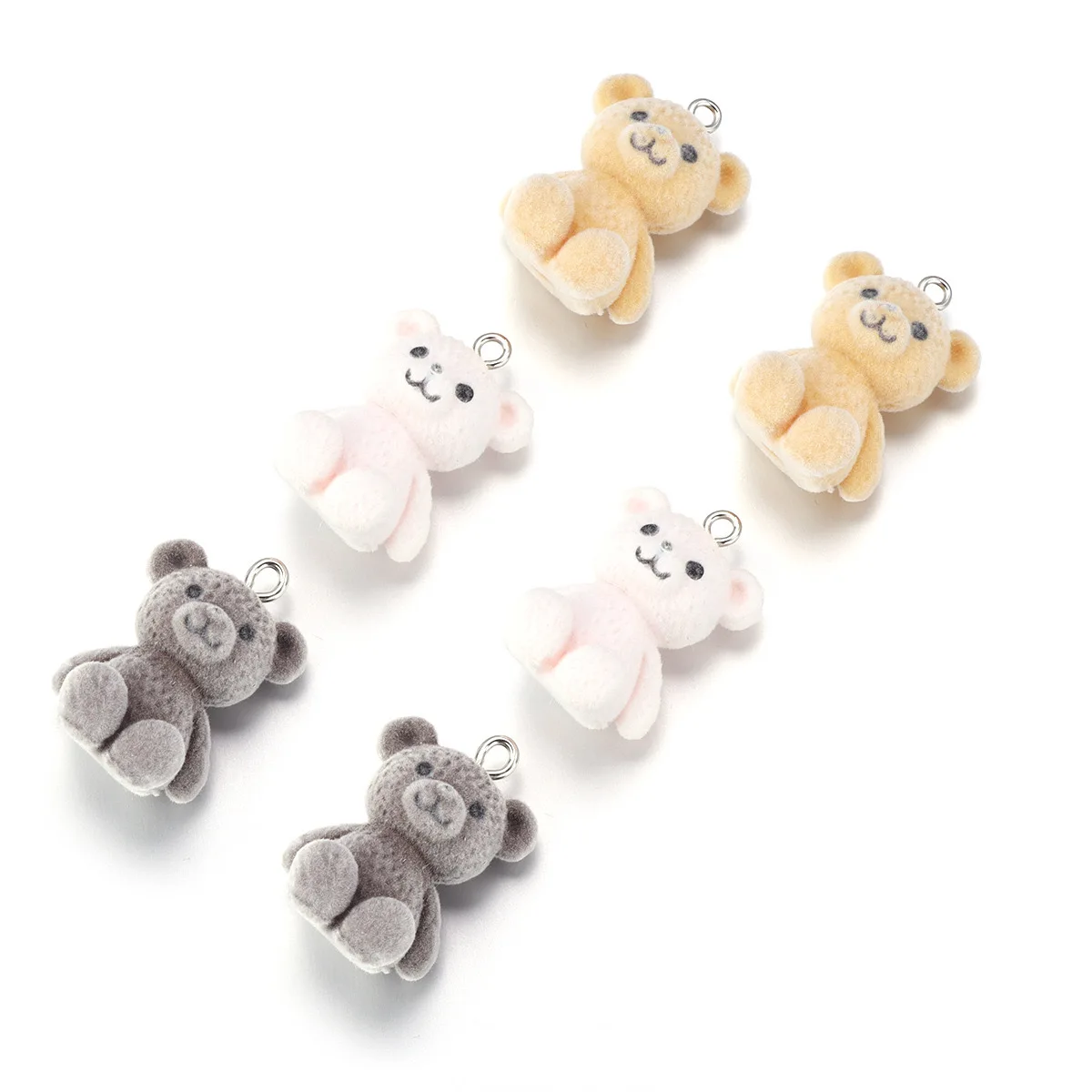 Pendentif ours mignon de dessin animé en trois dimensions flocage, accessoires de bijoux à bricoler soi-même, raccords de porte-clés, 5 pièces par lot