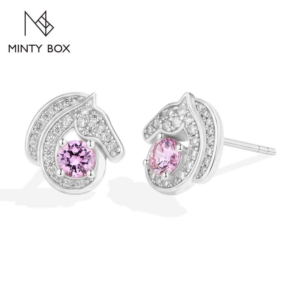 MINTYBOX Dreamy Unicorn Pink Zircon Stud Earring S925 Silver Moissanite Earrings forWomen Ins Cute Daily Wear Party Jewelry Gift