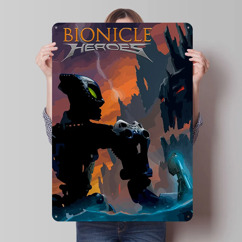 Bionicle Heroes Game Cover Art Poster Customized Vintage Metal Signs Wall Art Retro Tin Plaque for Mancave Home Decor Wand Deko