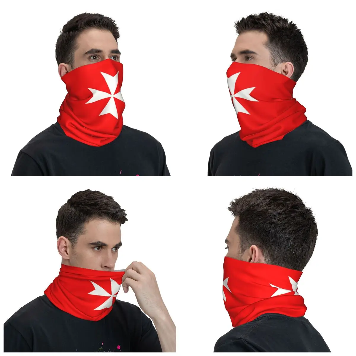 Custom Maltese Cross Flag Bandana Winter Neck Warmer Women Windproof Wrap Face Scarf for Hiking Amalfi Cross Gaiter Headband