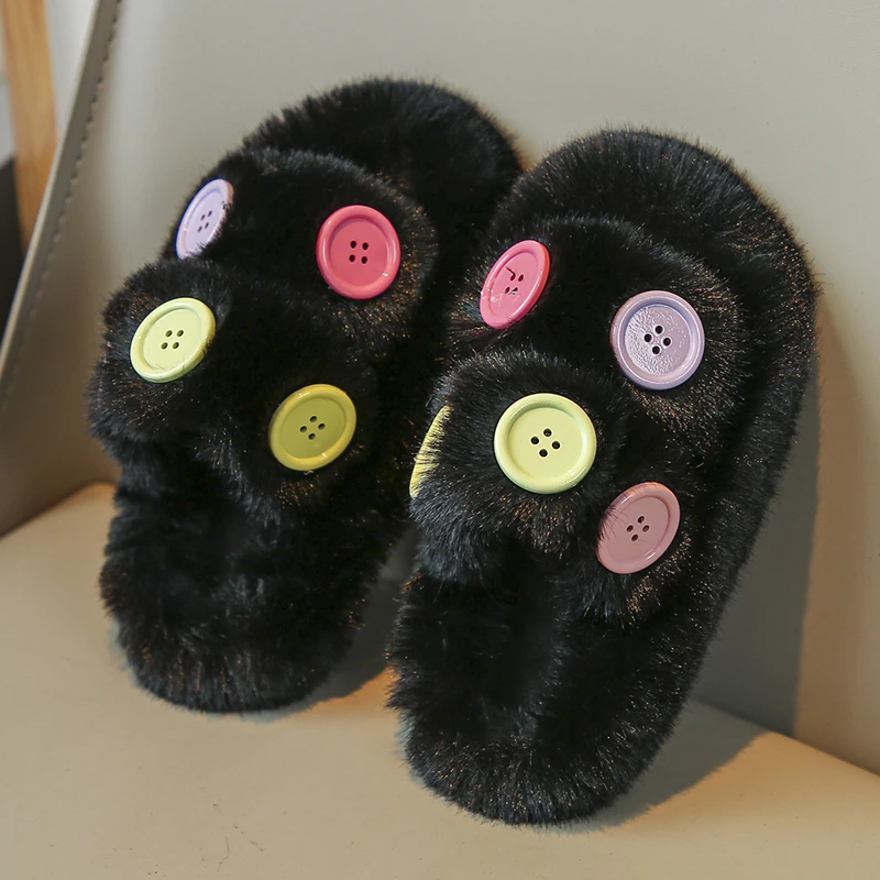 

New Slippers For Home For Children Boys Girls Autumn Winter Home Furry Cute Flip Flops Indoor Floor Warm Cotton Plush Shoes