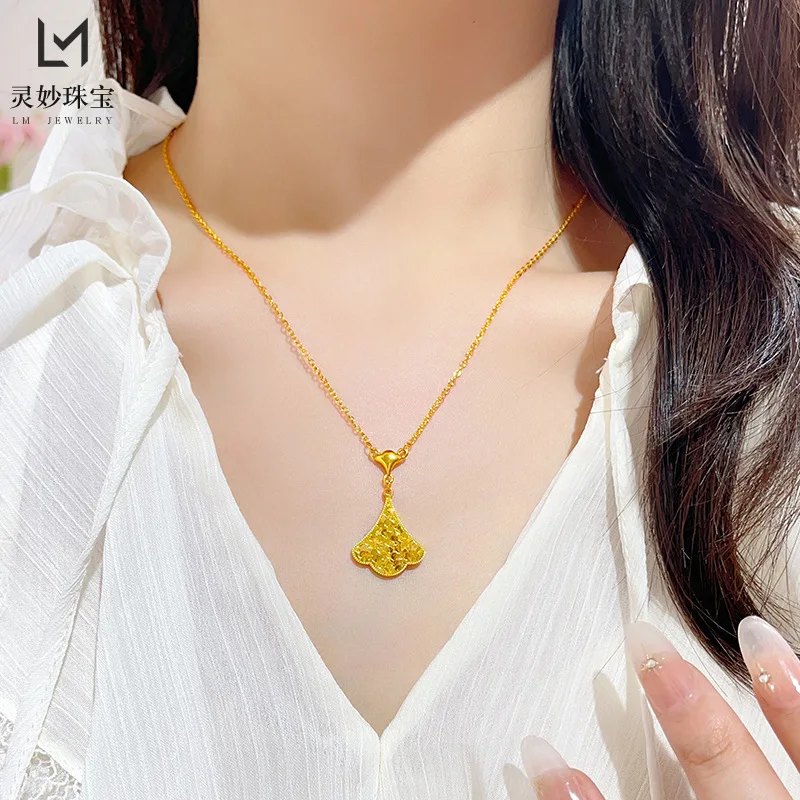 Gold Plated Vintage Ginkgo Leaf Pendant Necklace Clavicle Chain Apricot Charm Gift For Girlfriend Lucky Fortune Wealth Blessing