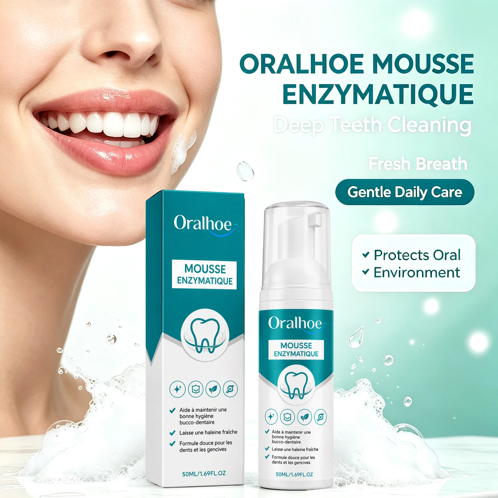 Oralhoe Oral Cleaning Mousse Hydroxyapatite Freshen Breath Clean Teeth Soothe Gums Gentle Formula Daily Care Mouth Hygiene Foam