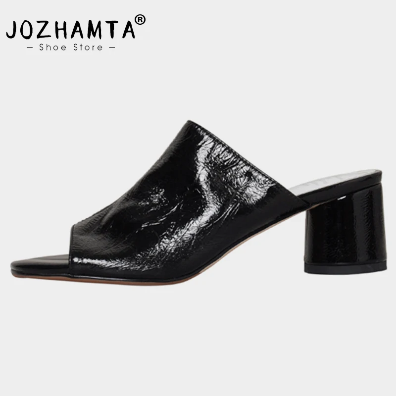 JOZHAMTA Size 34-40 Sandalias For Women Real Leather Mules Summer High Heels Shoes Luxury Flip Flops Open Toe Slippers Slides