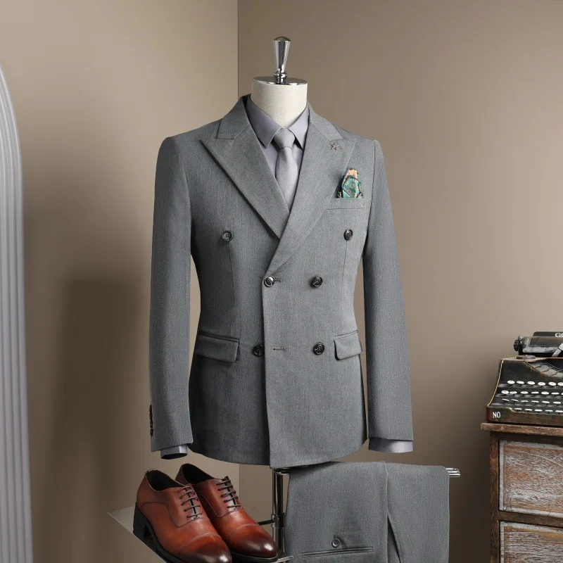 

KIDWHXR мужской комплект из 3 предметов, двубортный пиджак с длинными рукавами, мужской жилет с v-образным вырезом, прямые брюки, мужской деловой повседневный костюм, наряд