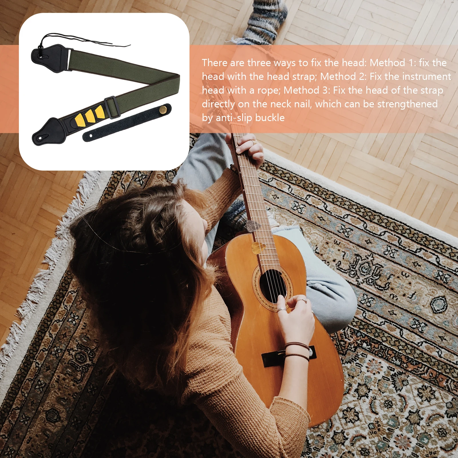 

1 set Cotton Strap Picks Adjustable Folk Guitar Belt Durable Decorative Design For Acoustic Electric Guitar Instrument Accessory