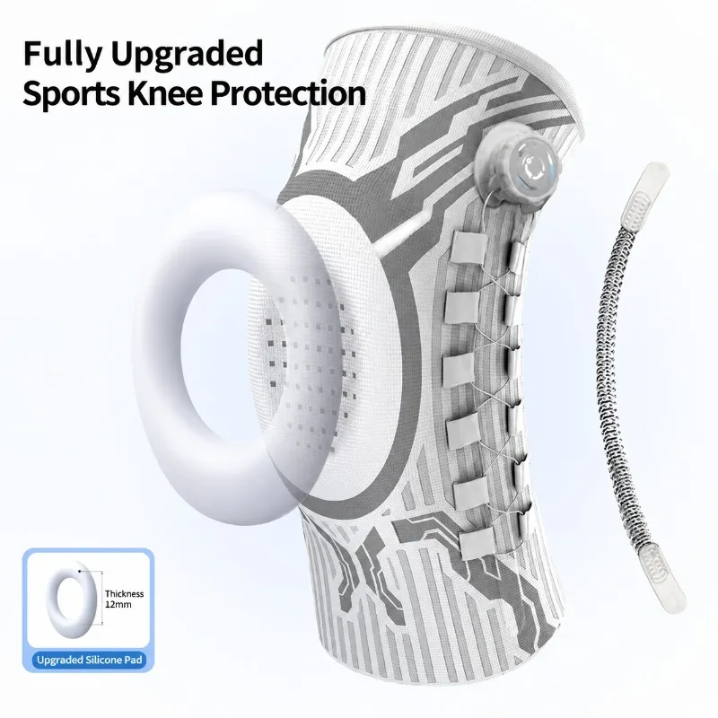 Adjustable Knob Knee Support Compression Silicone Pad Spring Loaded Knee Brace Shock Absorption Sports Protector for Running