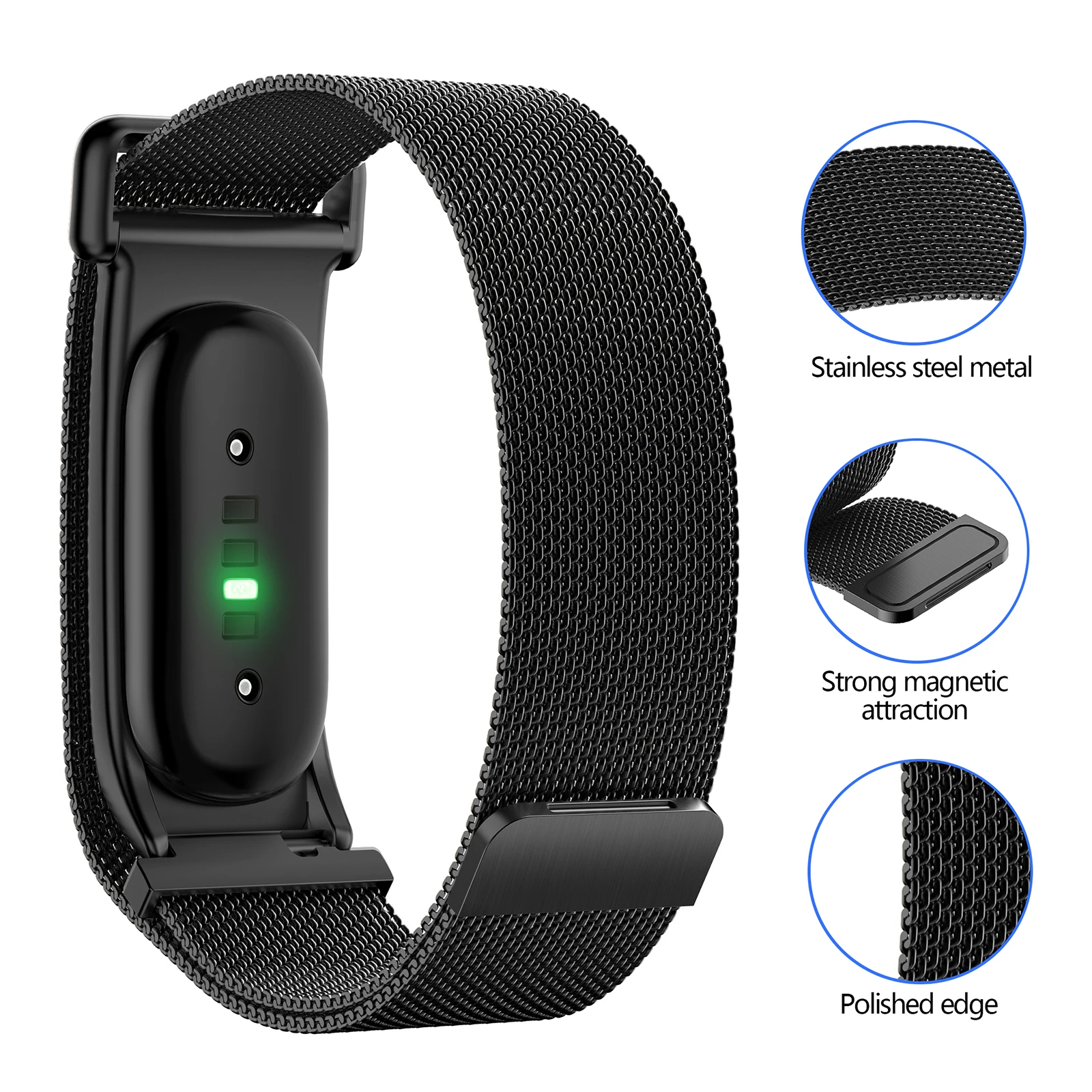 Stainless Steel Watch Band for Google Fitbit Air Hook and Loops Strap Band Wristwatch Straps Magnetic Wristband for Men Women