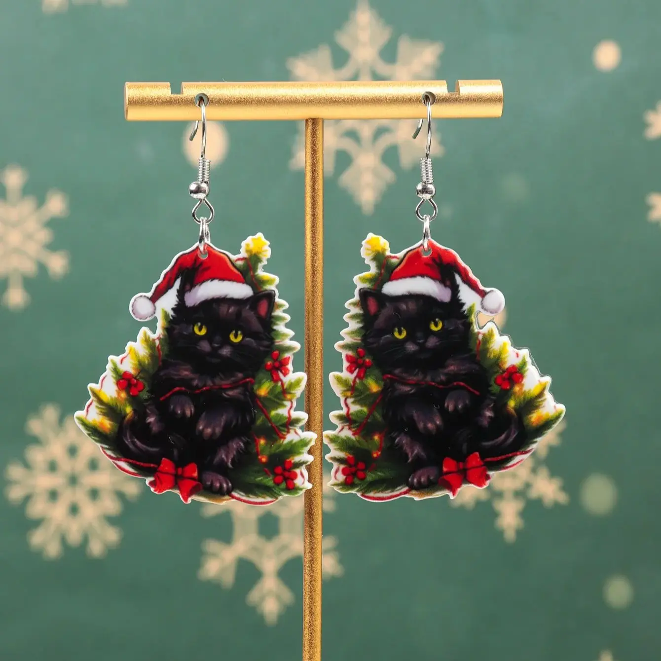 Christmas Black Cat Illumination Acrylic Drop Earring for Women Cute Cartoon Animal Pendant Earrings Fashion 2025 Jewelry