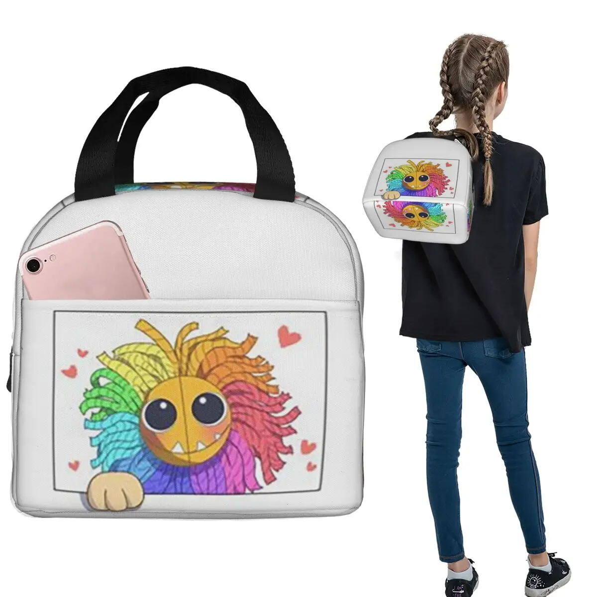 

Funny Yarnaby Plush Critters 9 Insulated Lunch Bag for Women Children Portable Food Boxes Thermal Lunch Box Tote