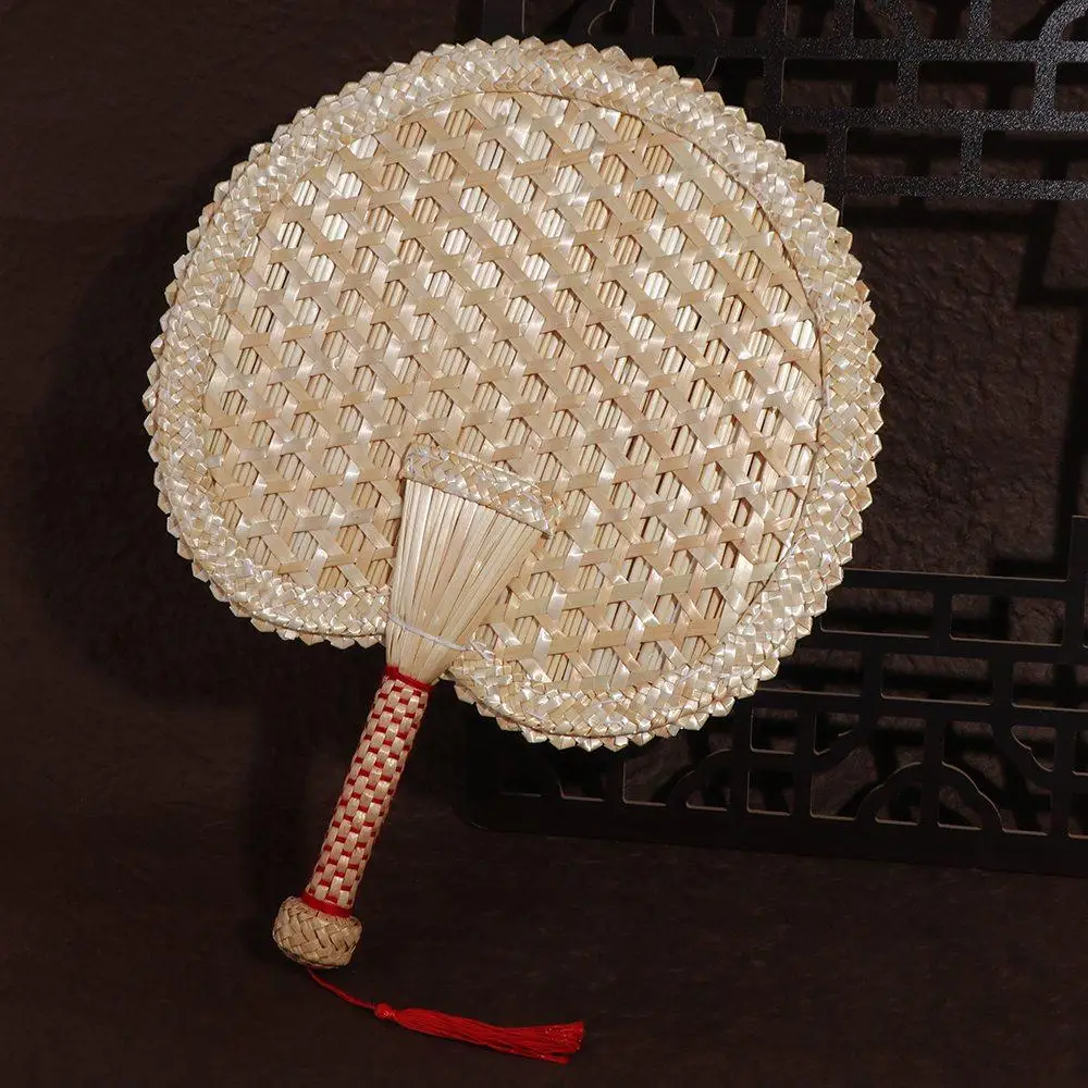 Vibrador redondo Artificial decorativo DIY tejido a mano Pushan decoración del hogar antiguo ventilador de refrigeración ventiladores de mano ventilador tejido