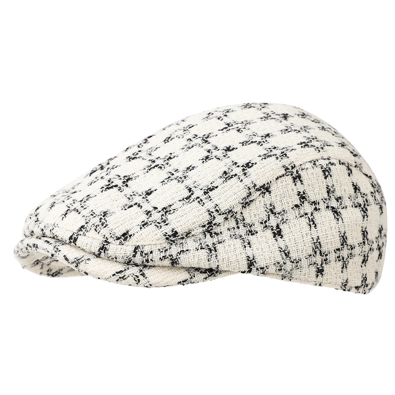 Small fragrance tweed check pattern forward hat for women, suitable for autumn and winter formal occasions and shopping outings.