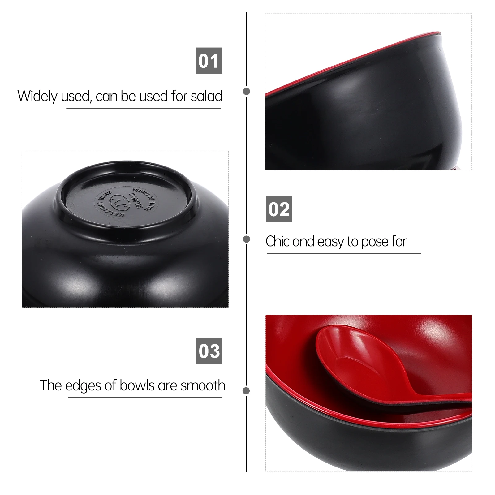 1 مجموعة رامين مجموعة صحون أسود أحمر رائعة صحية أدوات المائدة المطبخ متعددة الأغراض حساء المعكرونة أطباق الأرز العملي للمنزل