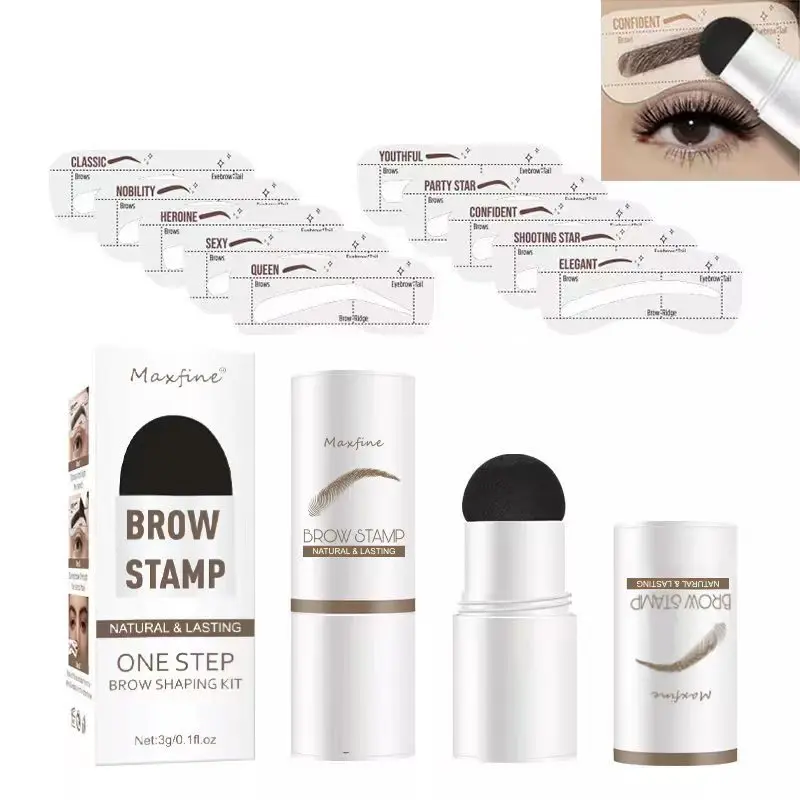 Eye-Brow Stamp Stencil Kit Waterproof Brow Stamp Shaping Kit Eyebrow Definer Eyebrow Filling Powder Stamp Women Makeup Tools