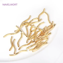 1.8x20MM 18K Gold Plated Brass Wavy Curved Tube Beads Metal Spacer Separator Beads For Jewelry Making DIY Bracelet Accessories