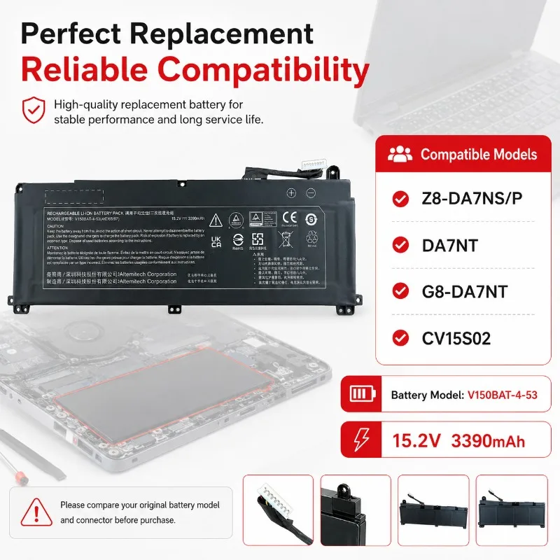 V150BAT‑4‑53 Laptop Replacement Battery for HASEE Z8‑DA7NS/P DA7NT G8‑DA7NT CV15S02 Durable Stable Power Gaming Notebook Battery