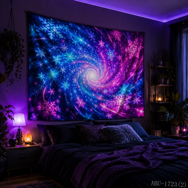VIKAMA Color Light Spiral Nebula Snowflake Starry Sky Christmas Tapestry Background Hanging Cloth Living Room Room Decoration