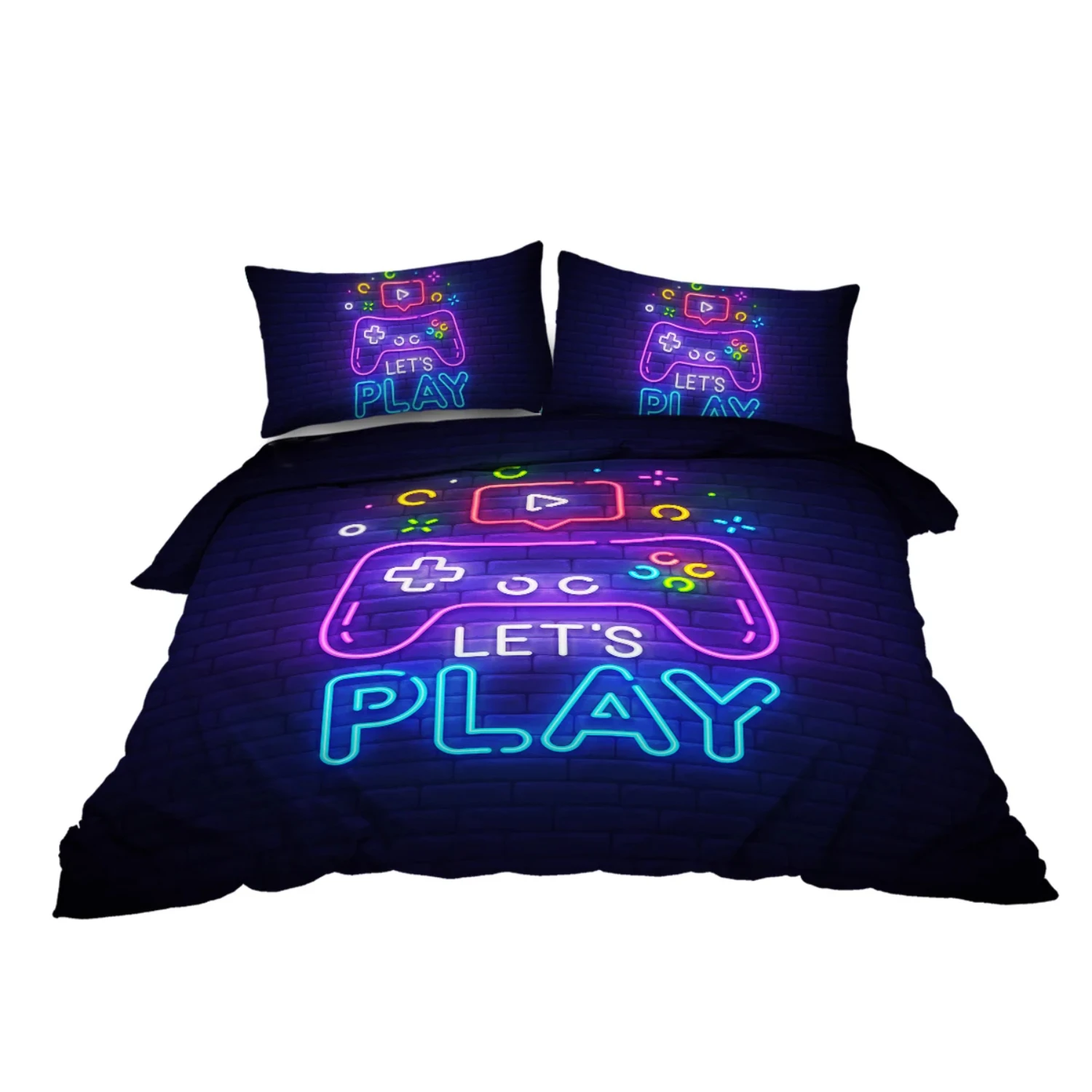 Decorative Gaming Bedding Sets for Teens - Vibrant Video Games Comforter Cover Set with 3 Pieces Duvet Cover and 2 Pillow Shams 