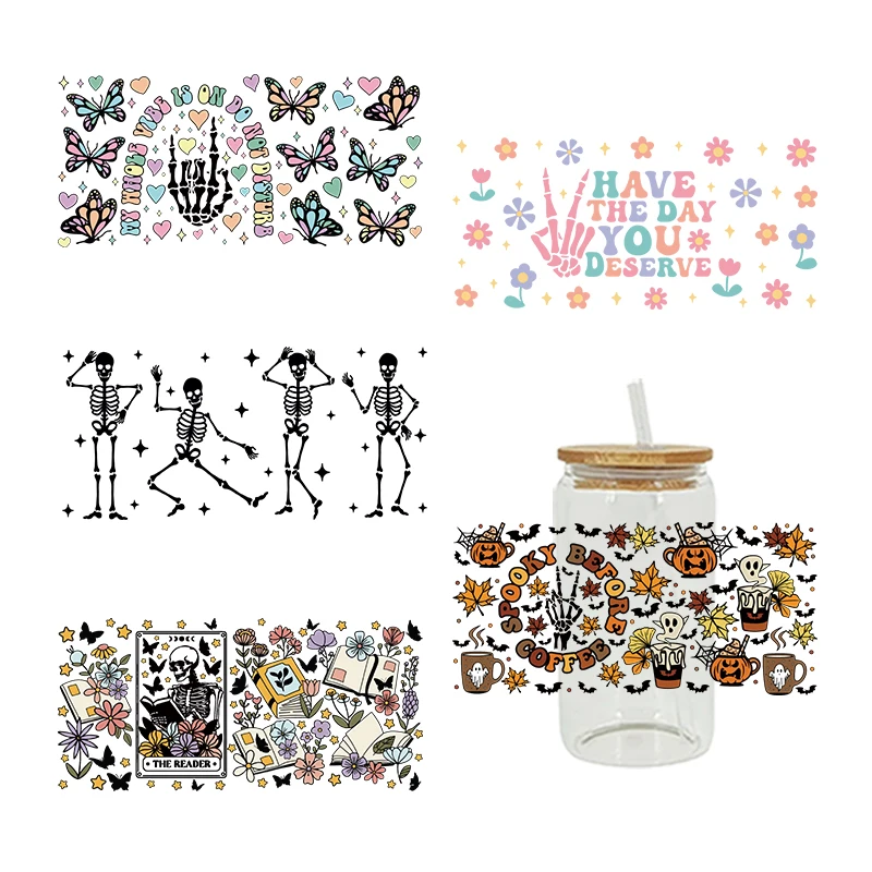 UV DTF Transfers Stickers, 16oz, Cup Wraps, Spooky Season, Halloween Printed for DIY Glass, Ceramic Metal Leather, Etc. D4651