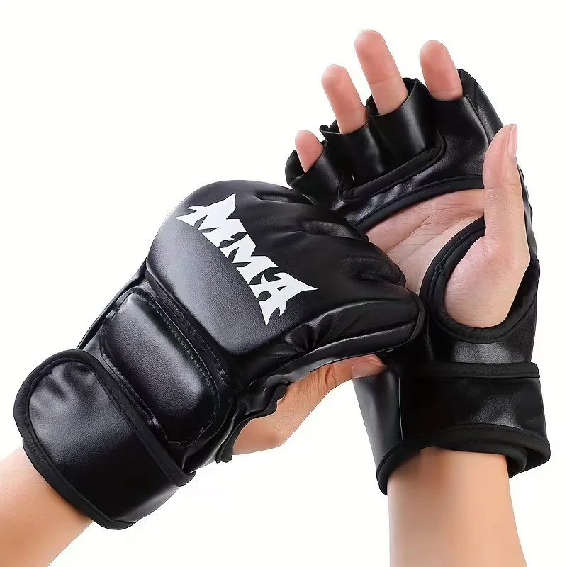 Professionelle Halbfinger-Boxhandschuhe für Erwachsene, Leder-MMA-Muay-Thai-Trainingshandschuhe mit Knöchelschutz für Männer und Frauen