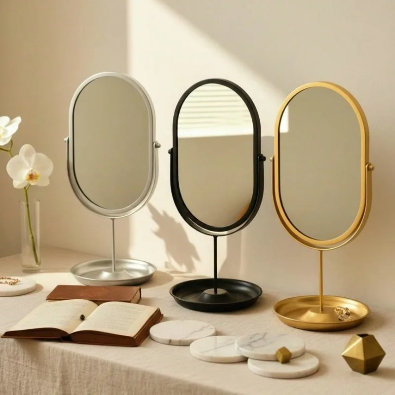 

360-Degree Rotatable Oval Vanity Mirror Desktop Tabletop Makeup Mirror High Aesthetic Value INS-Style Dressing Mirror Perfect