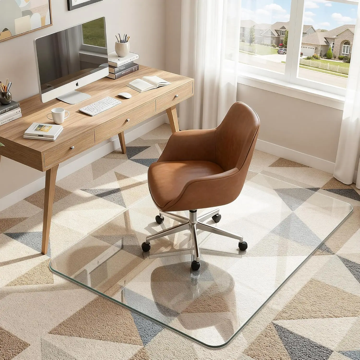 

36x48 Inch Tempered Glass Chair Mat for Carpet and Hardwood Floors, Heavy Duty Office Desk Mat with Smooth Rolling
