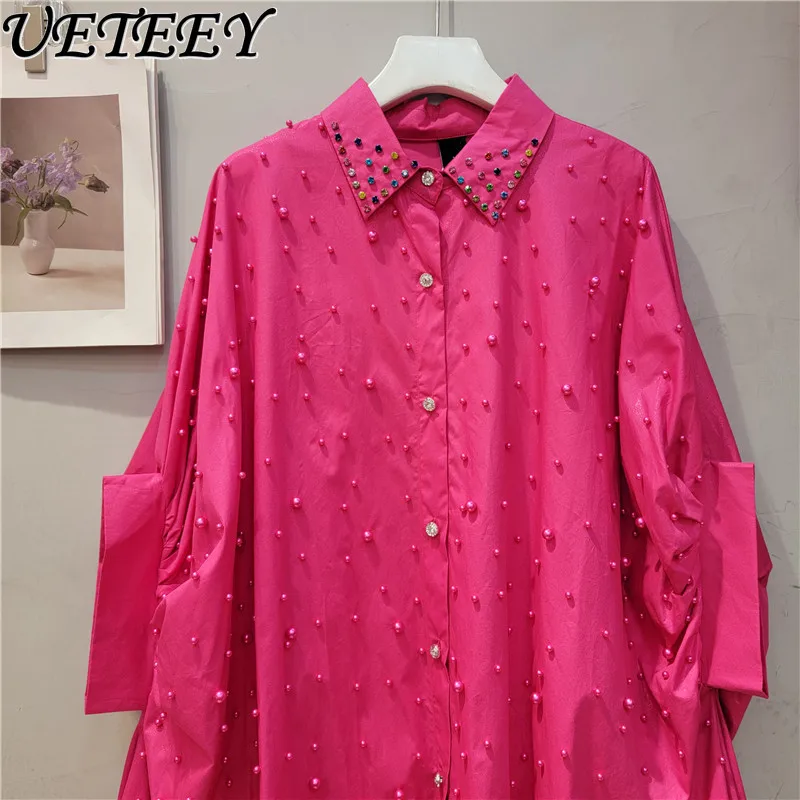 

Heavy Industry Chic Beaded Shirt Women Simple Loose Mid-Length Slimming Batwing Sleeves Cardigan Blouse Top Lady Camisa Feminina