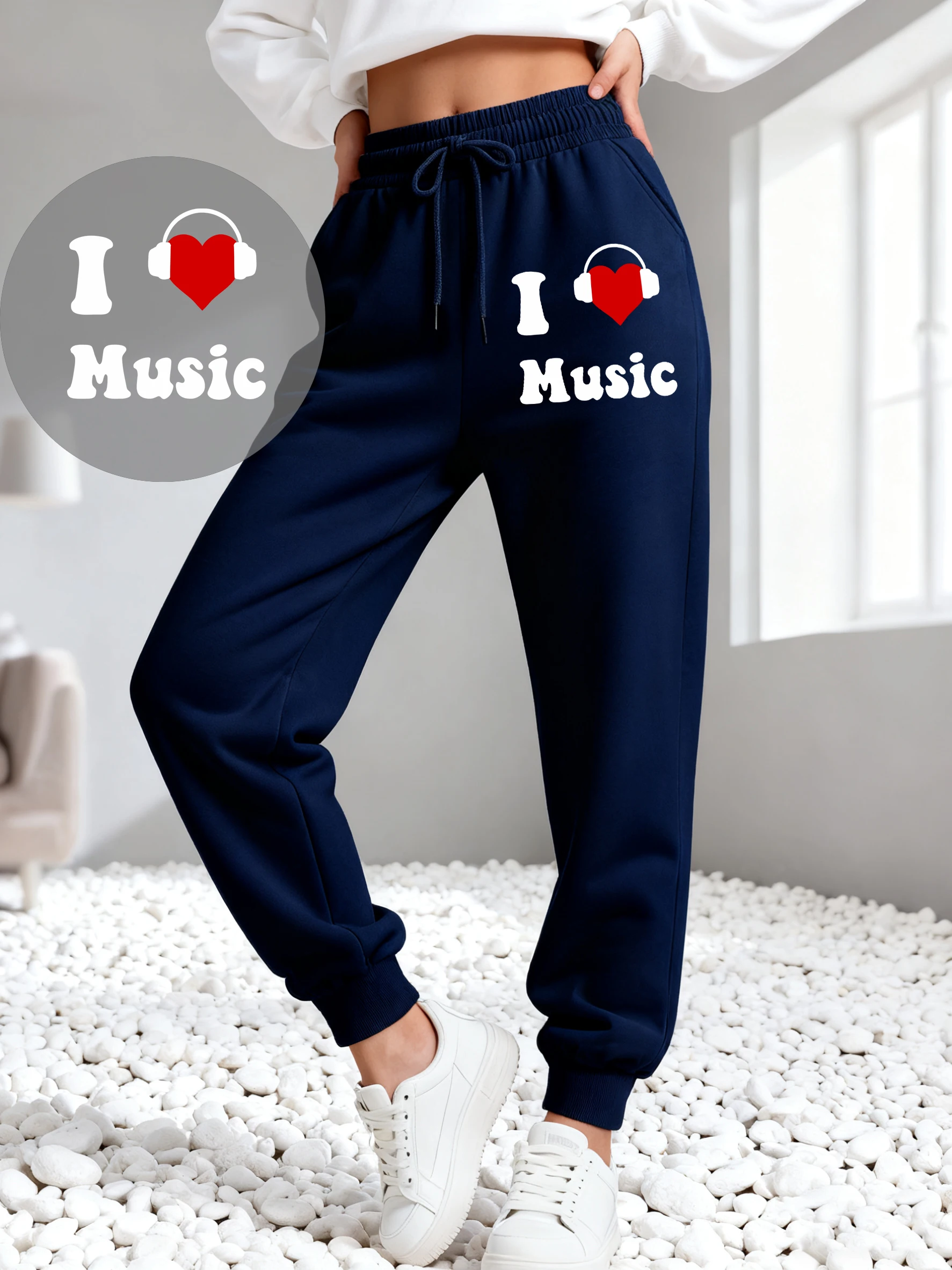 ICH Liebe Musik Druck Sweatpant Frau Tasche Kordelzug Hose Sport Mode Jogging Hosen Trendy Herbst Y2K Damen Sporthosen