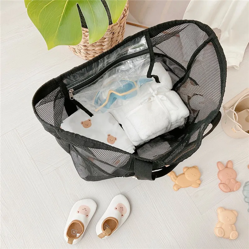 Sac de plage de grande capacité pour enfants, sac de rangement de jouets de plage pour enfants, ours de dessin animé, sac de bain de voyage étanche, fourre-tout de plage, été