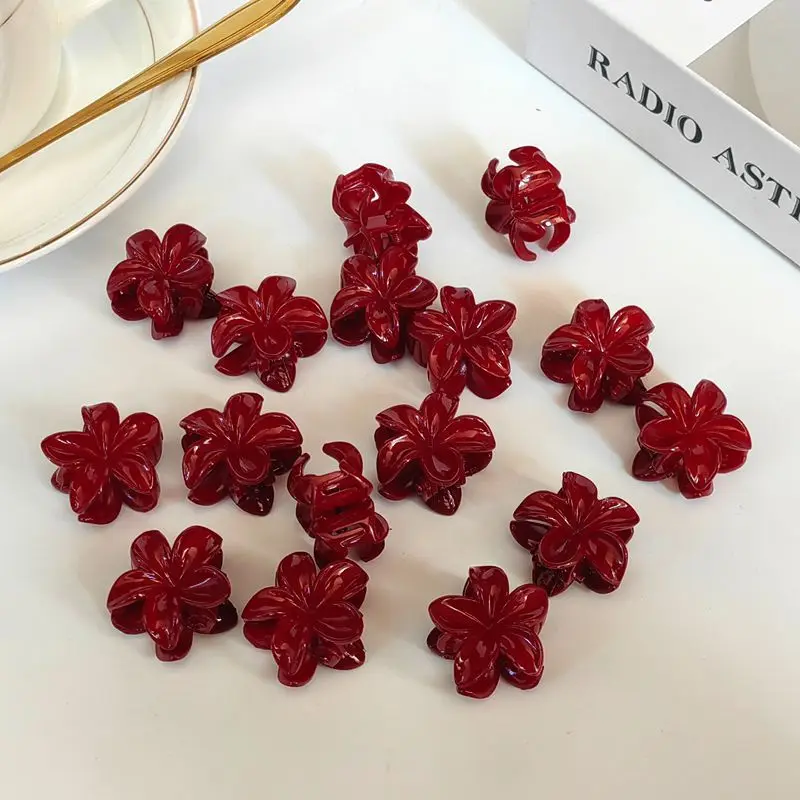10Pcs Mini Red Hair Claw New Year Clips Mixed Small Grab Clips Girl Bangs Cute Hairpin Side Hair Clip Hair Accessories for Women