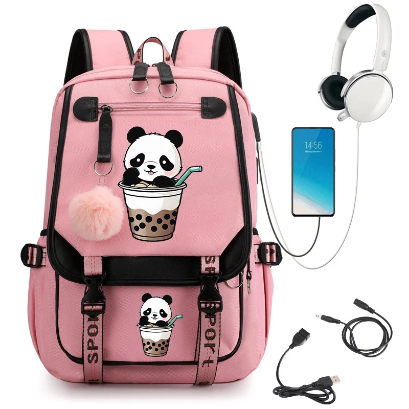 

Kawaii Cute Backpack School Bag for Kid Child Teenage Schoolbag Primary Backpack Panda in Boba Tea Anime School Backpack Bag