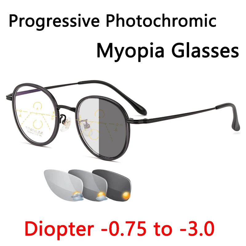 

Sun Automatic Photochromic Myopia Glasses Multifocal Fashion Nearsighted Glasses Men Women Progressive Bifocal Myopia gafas Gold