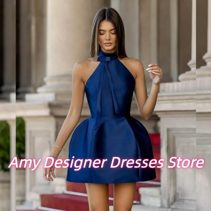 

Dark Blue Halter Mini Birthday Dresses For Women Customized Sleeveless Prom Gowns Homecoming Dress 2025 Nigerian Vestido De Gala