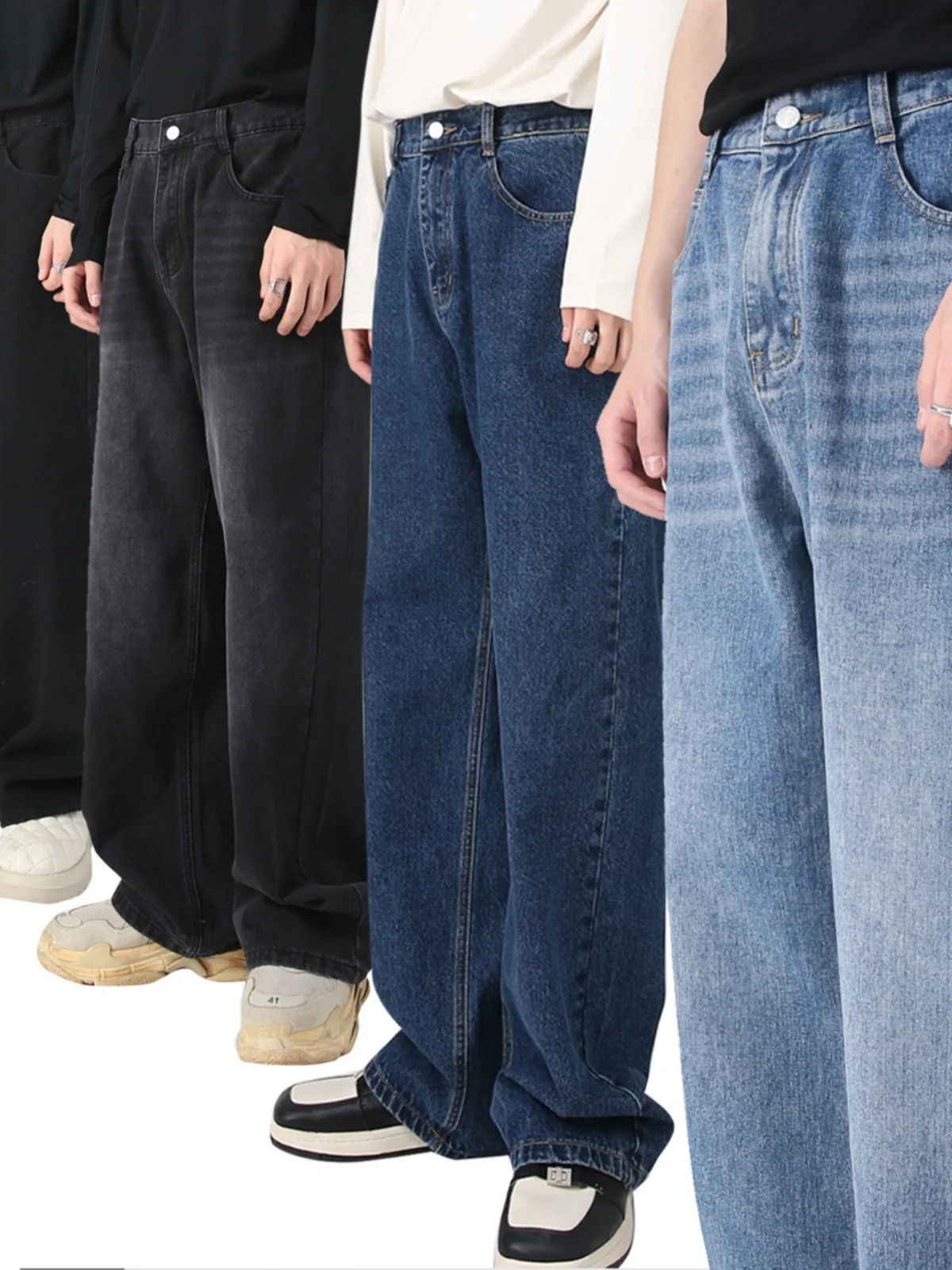 

Новые мужские джинсы свободного кроя с эластичным поясом, прямые штанины, повседневные, из денима, для весны, лета и осени