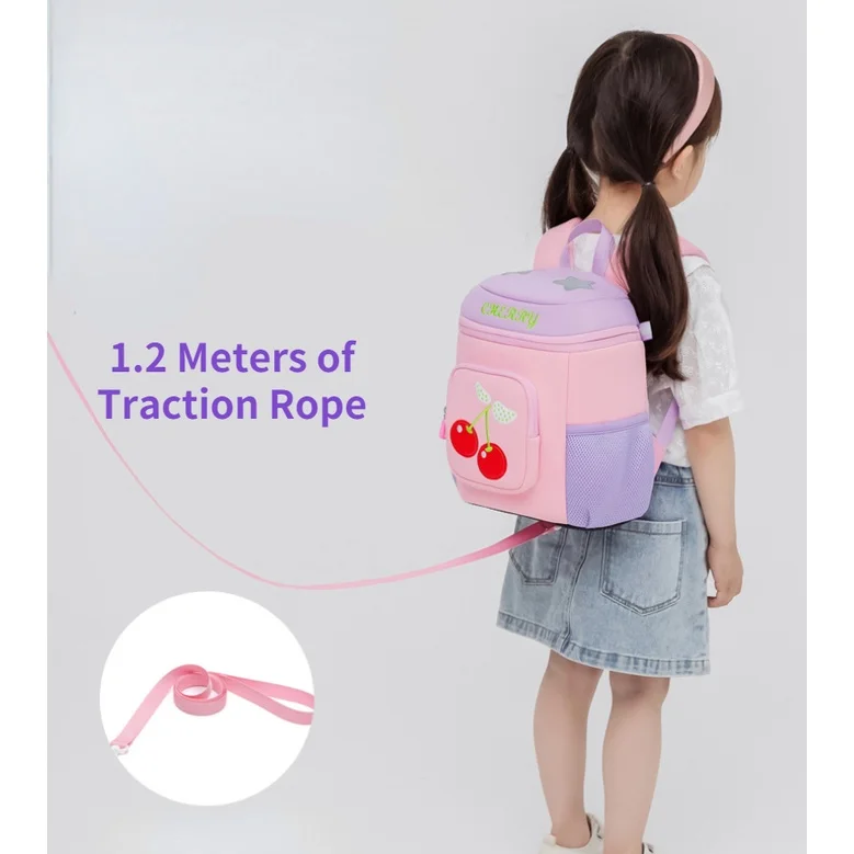 Cute Girls Sweet Bow Cherry Fashion Bucket Backpacks with Traction Rope New Children Students Cartoon Chest Bags Drop Shipping