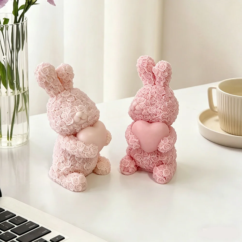 Valentine's Day Love Rose Bear DIY Candle Silicone Mold 3d Cute Bear Handmade Soap Scented Silicone Mold Home Decoration Gifts