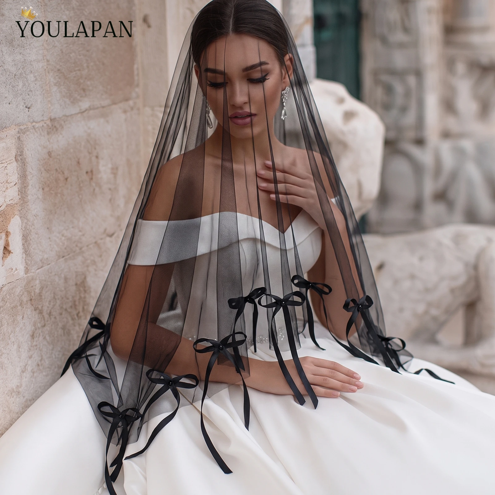 YouLaPan Bow Edge Bridal Veil Veil For Halloween Bridal Veil Black Voile MariéE вуаль на лицо No Comb Wedding Accessories M139