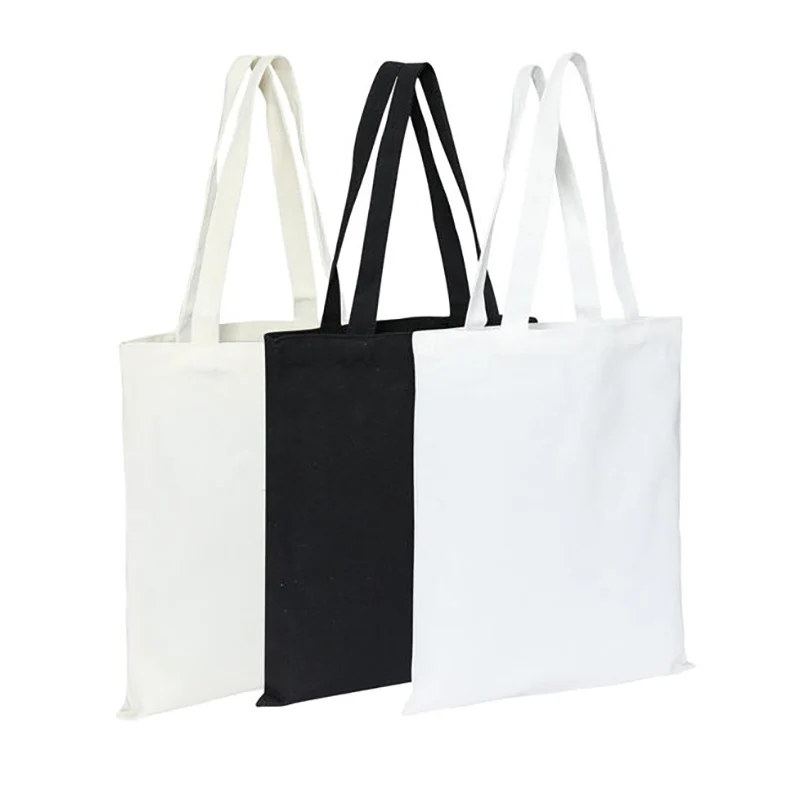 4 Size Beige Shopping Canvas Bag Unisex Large Capacity Reusable Bag Solid Color Personalized Custom Printing Casual Tote Bags