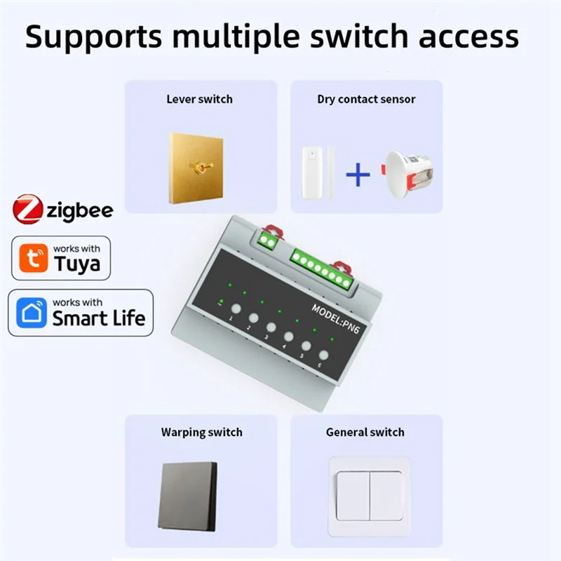AS95-Tuya Smart Zigbee 6CH Relay Switch Module Remote Control Appliance Control Module Supports 3-Way Motor Control